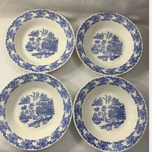 Vintage Royal China Blue Willow Rimmed Soup Bowl Set of 4 8.5" 1952 Made in USA